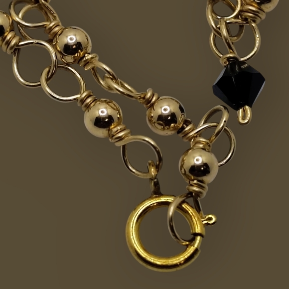 90s Vintage Elegant Gold Tone and Black Beaded Bracelet - Picture 9 of 9